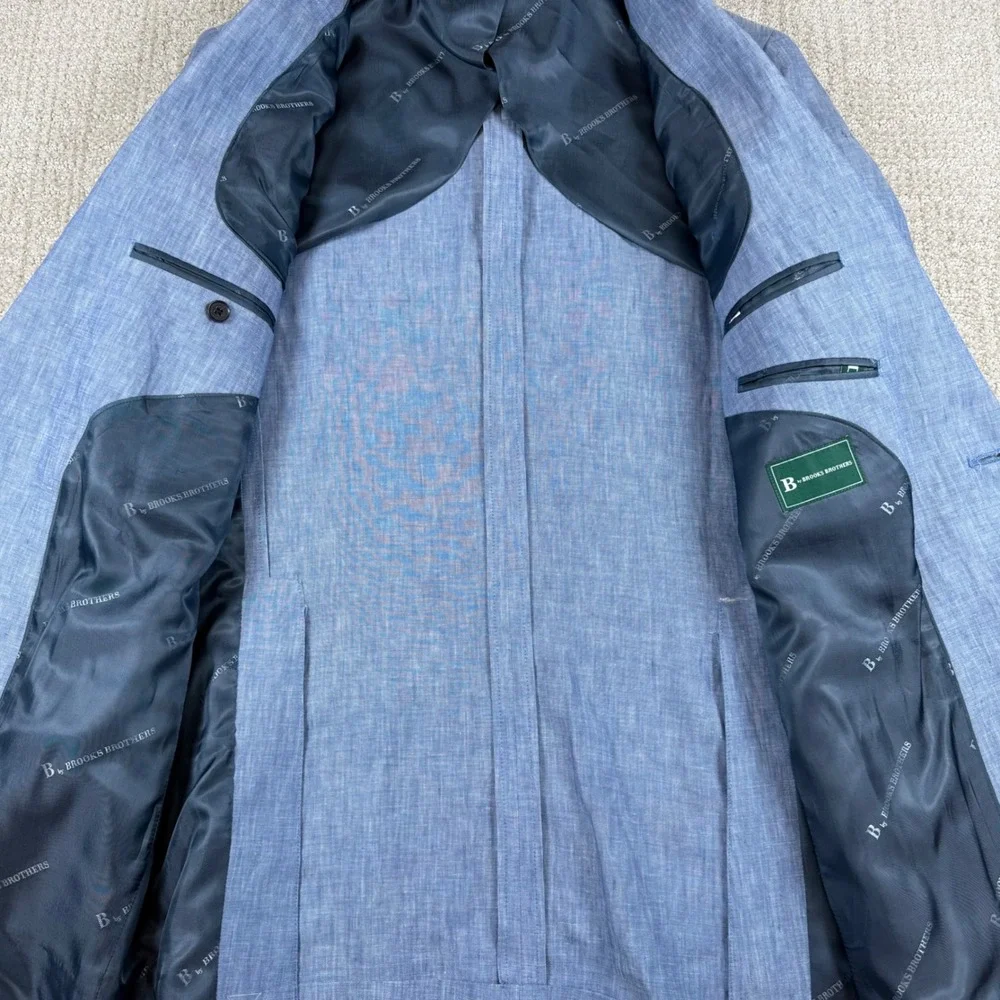 NEW Brooks Brothers Mens 40L Blue 100% Linen Two Button Sport Coat Blazer